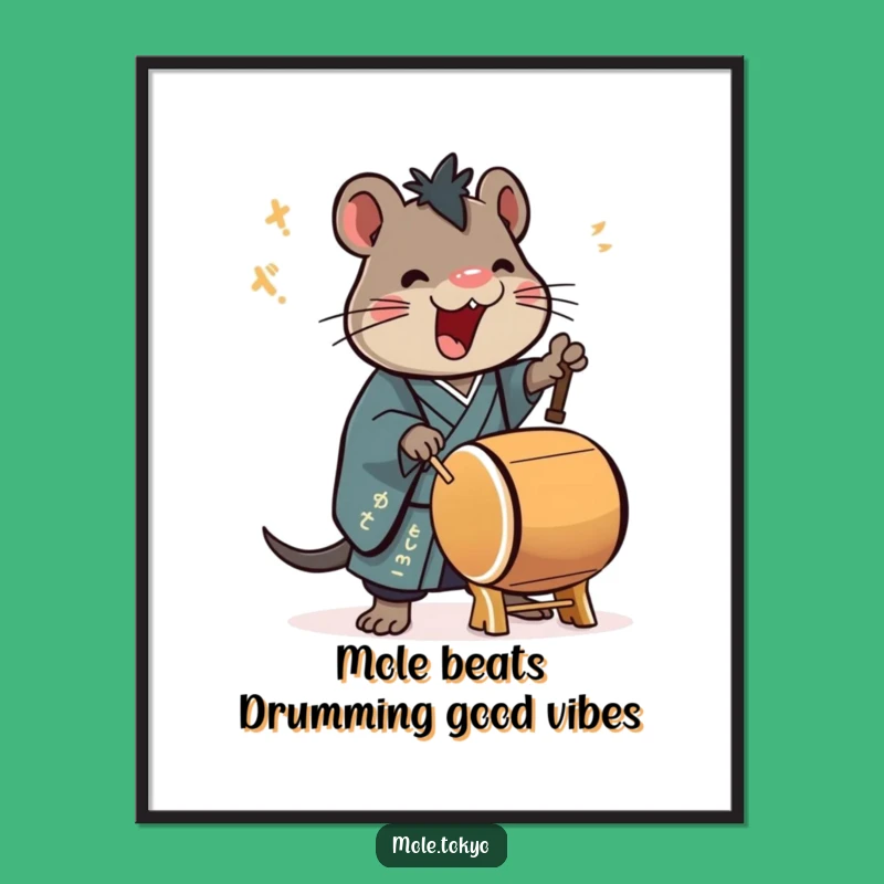 Free Printable Mole Taiko Drummer Wall Art - Funny Kimono Musician Download