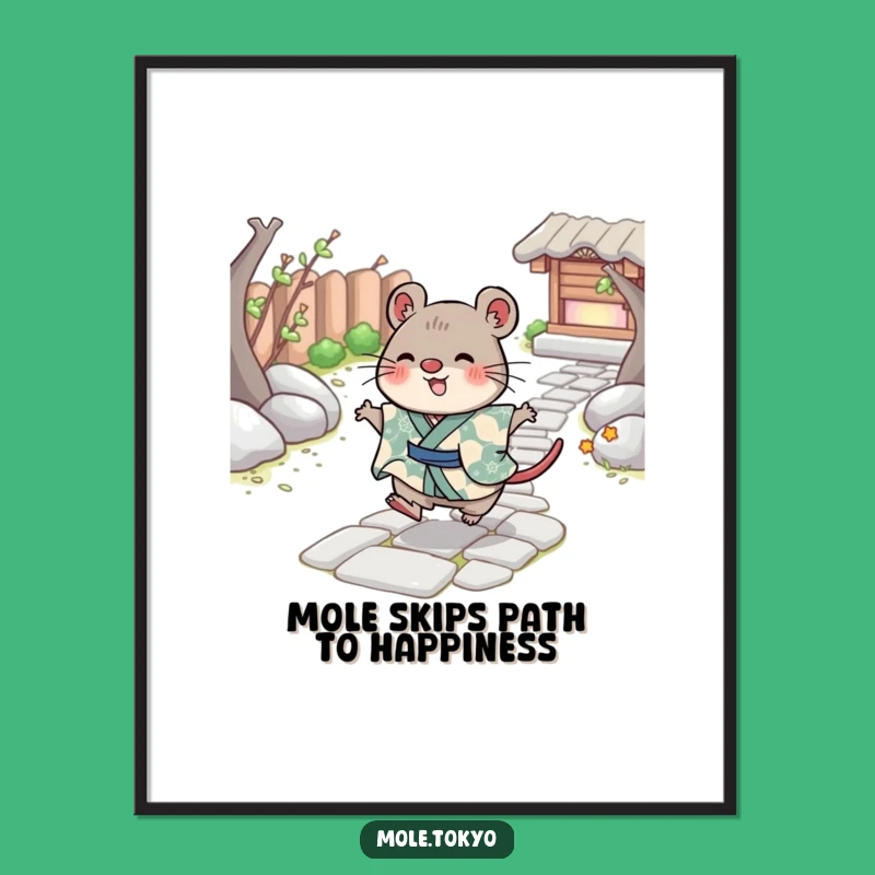Free Printable Cheerful Mole Wall Art - Skipping Kimono Character Download