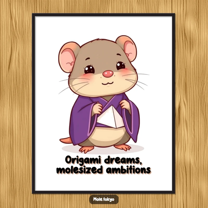 Funny Free Printable Wall Art: A happy mole in a deep purple kimono meticulously folding origami.