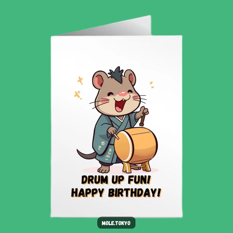 Free Printable Mole Taiko Drummer Birthday Card - Funny Kimono Fanfare Gift Download