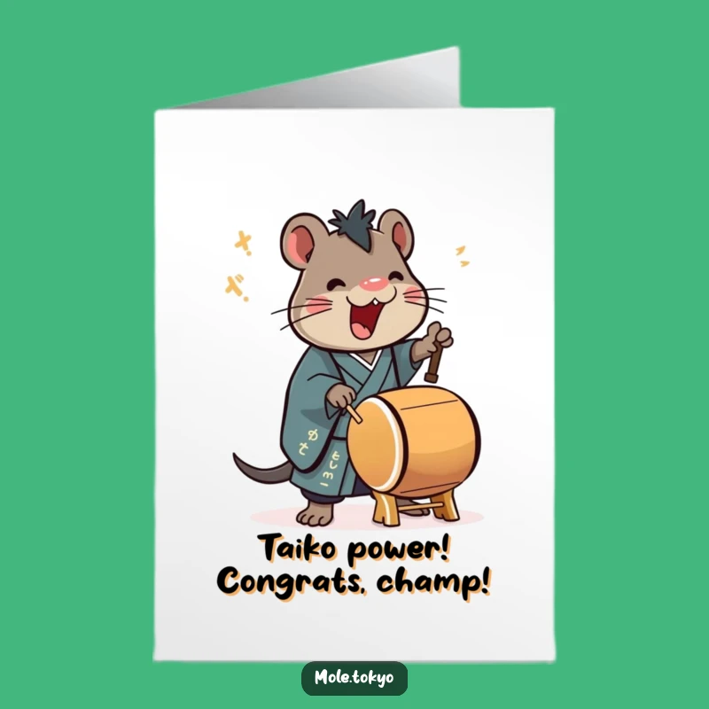 Free Printable Mole Taiko Drummer Congrats Card - Funny Kimono Celebration Gift Download