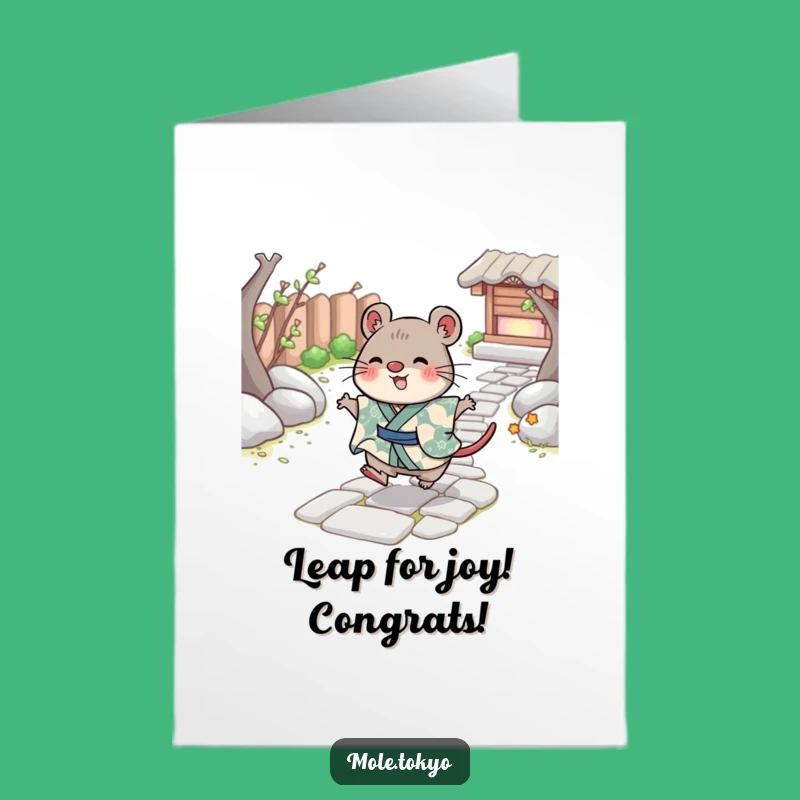 Free Printable Cheerful Mole Congrats Card - Skipping Kimono Joy Gift Download