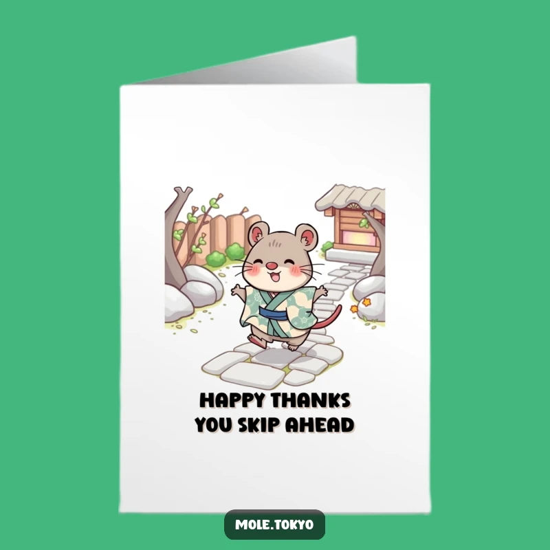 Free Printable Cheerful Mole Thank You Card - Skipping Kimono Gratitude Gift Download