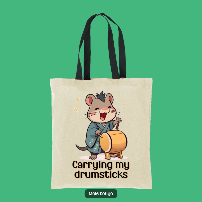 Funny Mole Taiko Drummer Tote Bag: Kimono Rhythm, Practical Gift